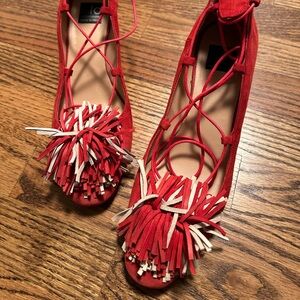 Fun red and white Italian suede shoes. Size 39.
